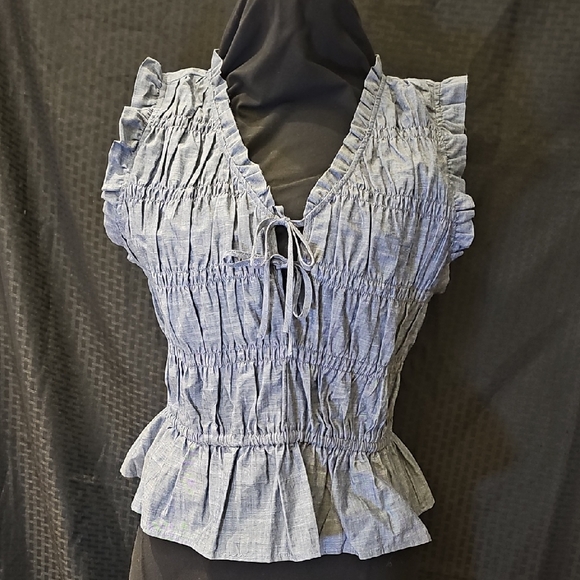Elegant Ruffled Blue Blouse - Picture 1 of 6